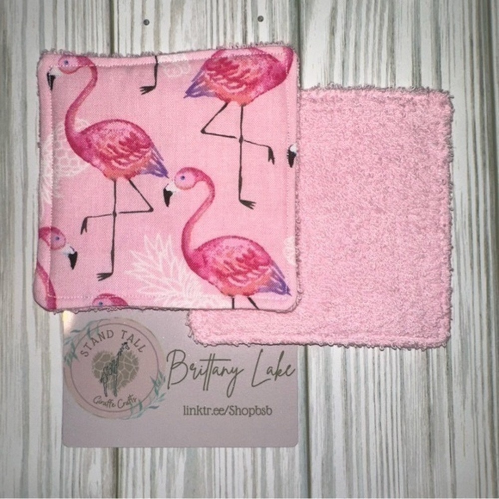 Pink flamingo Reusable makeup remover pads (2 pack) handmade new